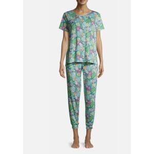 Secret Treasures Womens 2X 3X Plus Blue Tropical Pajama Set Jogger Sleep NEW